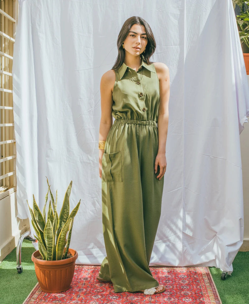 Sleeveless Elastic Waist Jumpsuit